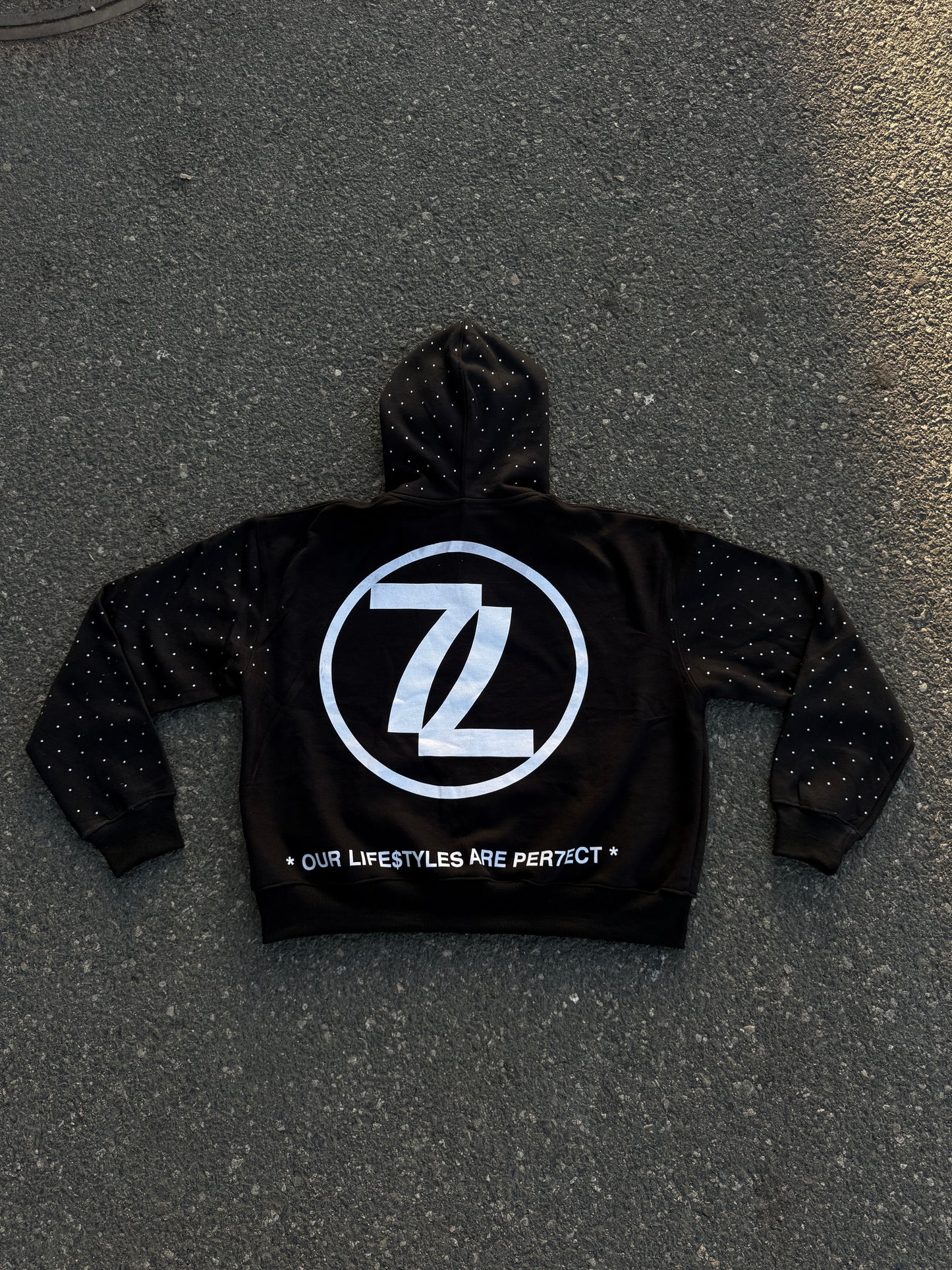 PER7ECTION Black Rhinestone Zip-Up Hoodie