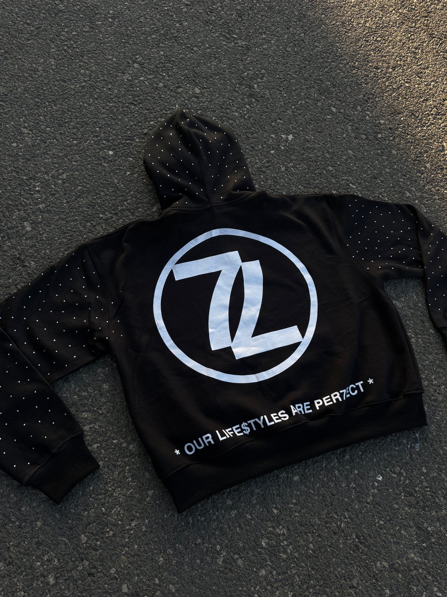 PER7ECTION Black Rhinestone Zip-Up Hoodie