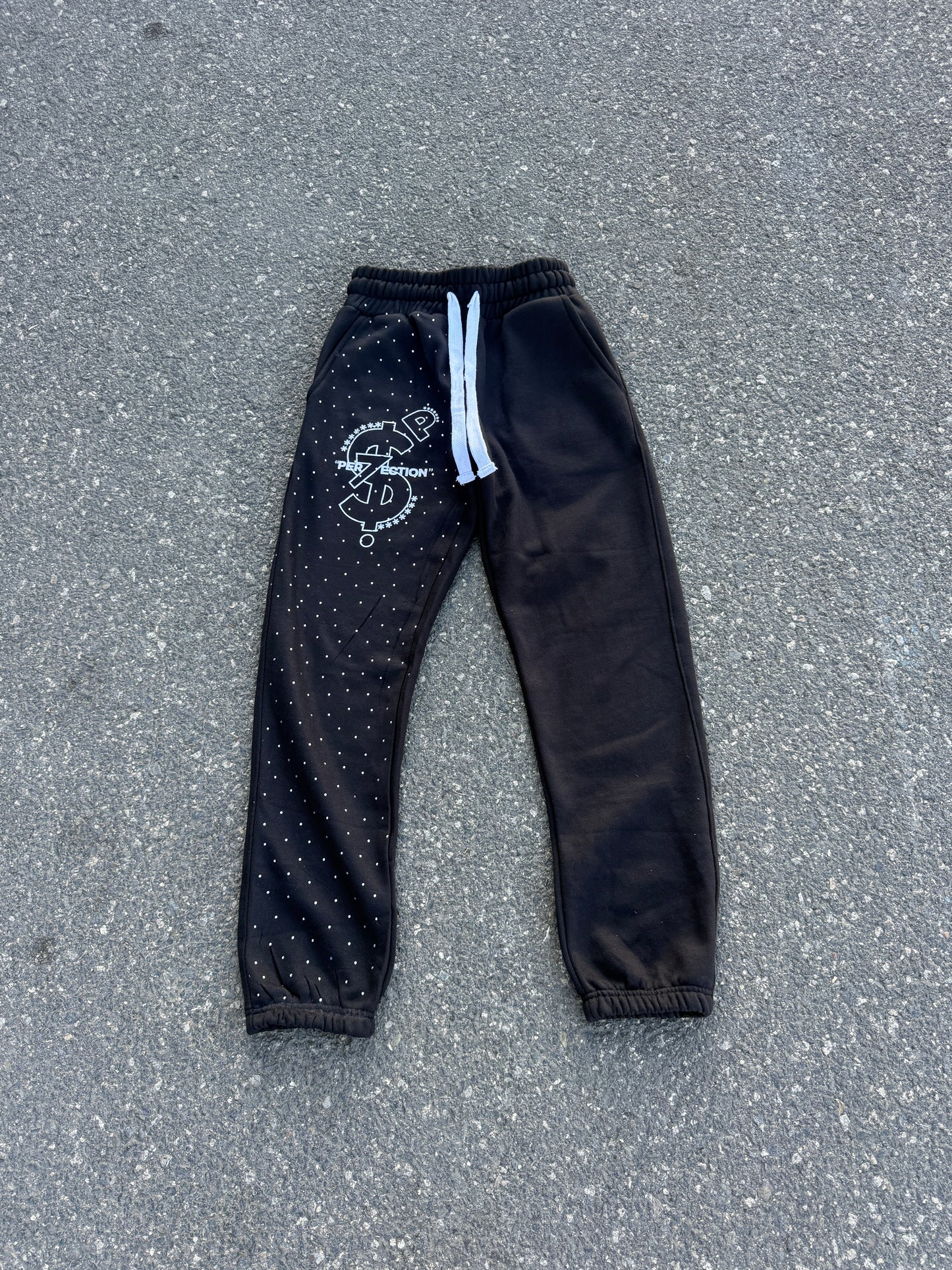 PER7ECTION Black Rhinestone Sweats