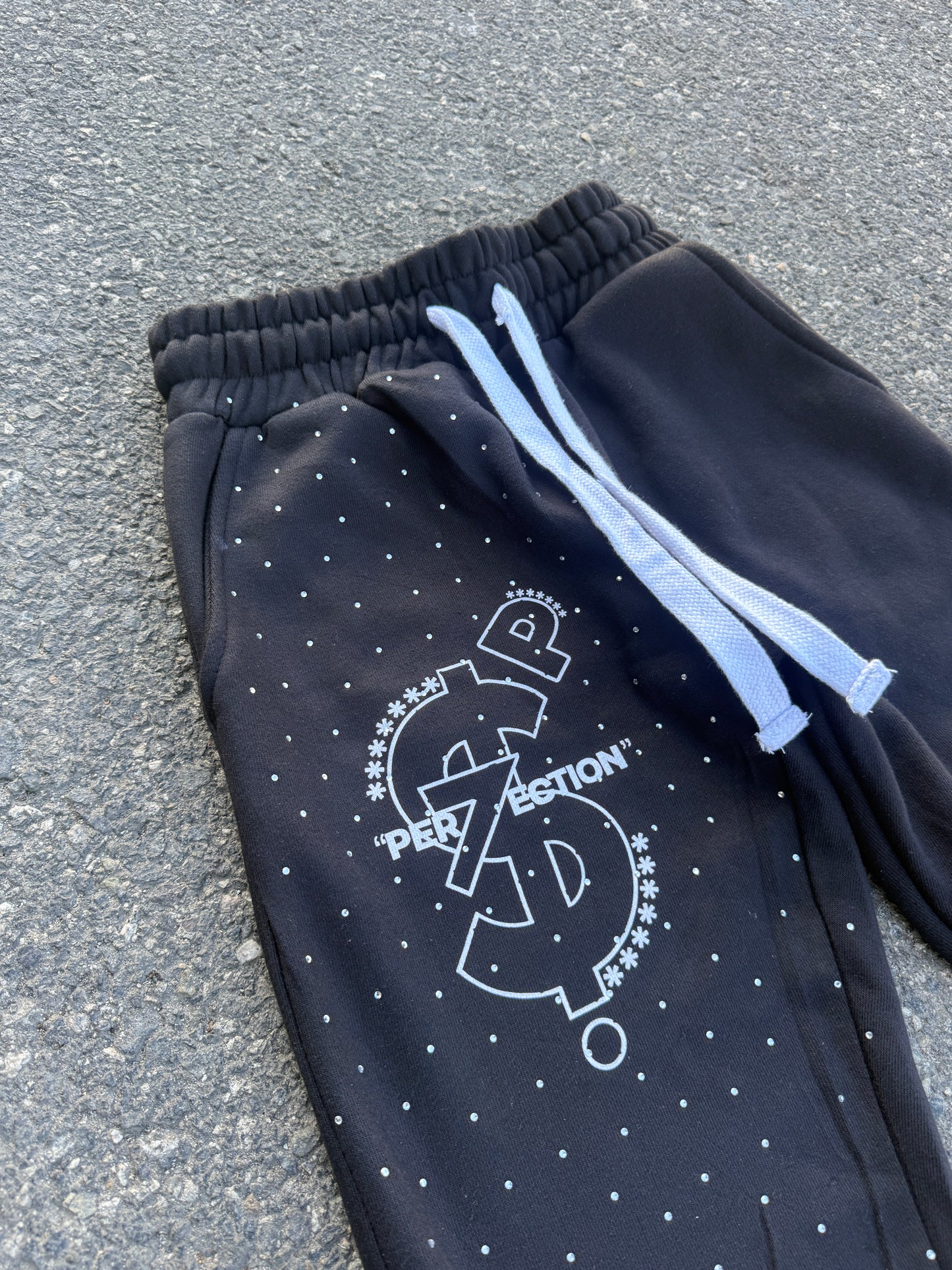 PER7ECTION Black Rhinestone Sweats